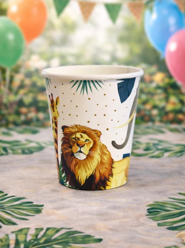 Safari Temalı Karton Bardak Wild Life Yazılı Doğum Günü Parti Bardağı 8'li - Karton Bardaklar | Parti Adresi