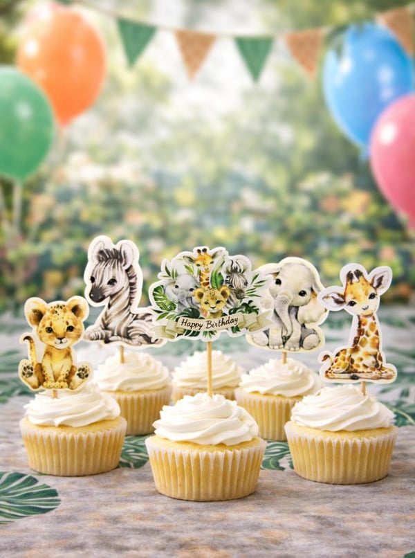 Safari Temalı Kürdan Sevimli Hayvan Figürlü Pasta Süsü Cupcake Kürdanı 10'lu - Pipet ve Kürdanlar | Parti Adresi