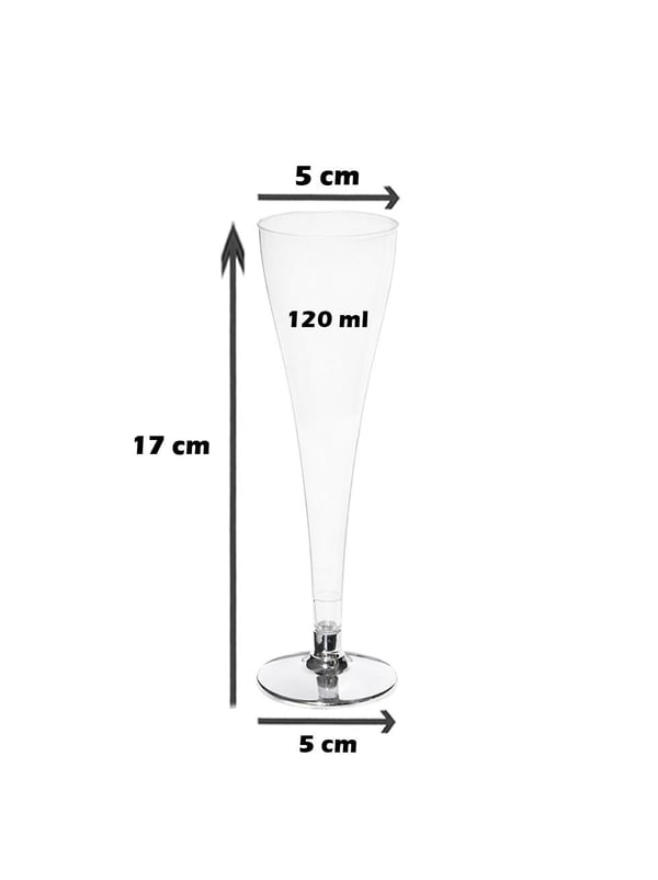 Şampanya Bardağı Gümüş Ayaklı 6'lı - Plastik Kadehler | Parti Adresi