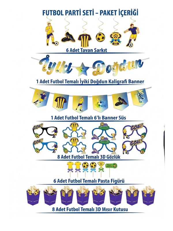 Sarı Lacivert Futbol Temalı Doğum Günü Parti Seti – İyi Ki Doğdun Parti Dekorasyon Paketi  - Fenerbahçe | Parti Adresi
