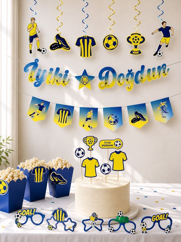 Sarı Lacivert Futbol Temalı Doğum Günü Parti Seti – İyi Ki Doğdun Parti Dekorasyon Paketi  - Fenerbahçe | Parti Adresi