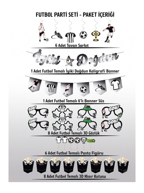 Siyah Beyaz Futbol Temalı Doğum Günü Parti Seti – İyi Ki Doğdun Parti Dekorasyon Paketi  - Beşiktaş | Parti Adresi