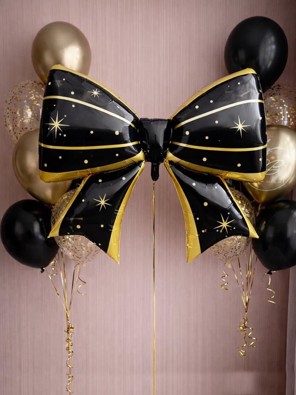 Siyah Gold Yıldızlı Fiyonk Folyo Balon – Parti & Doğum Günü Süslemesi 92 cm - Parti Balonu | Parti Adresi