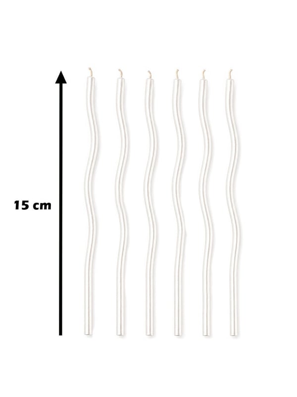 Spiral  Pasta Mumu Beyaz 15 cm 6'lı - Doğum Günü Mumları | Parti Adresi