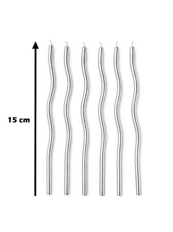Spiral Pasta Mumu Gümüş 15 cm 6'lı - Doğum Günü Mumları | Parti Adresi
