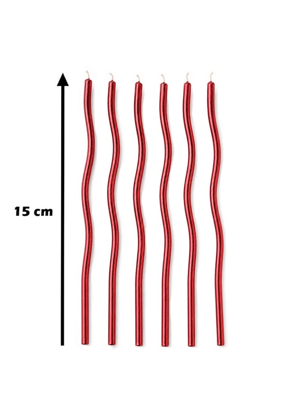 Spiral Pasta Mumu  Metalik Kırmızı 15 cm 6'lı - Pasta Mumları | Parti Adresi