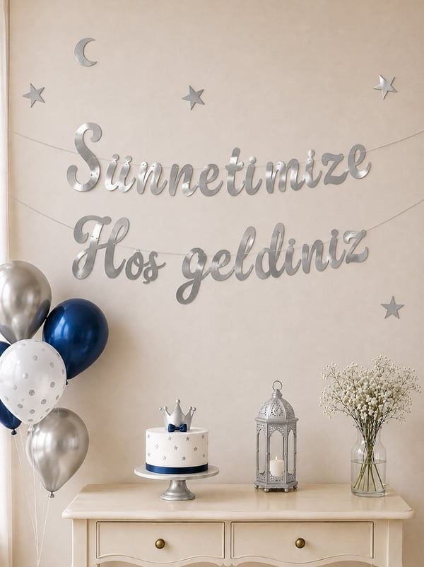 Sünnetimize Hoş Geldiniz Yazılı Kaligrafi Banner Gümüş - Sünnet | Parti Adresi