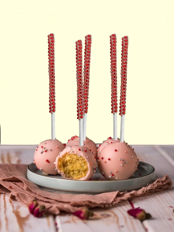 Taşlı Kürdan Cupcake Kürdanı Taşlı Cake Pops Çubuğu Kırmızı 12'li