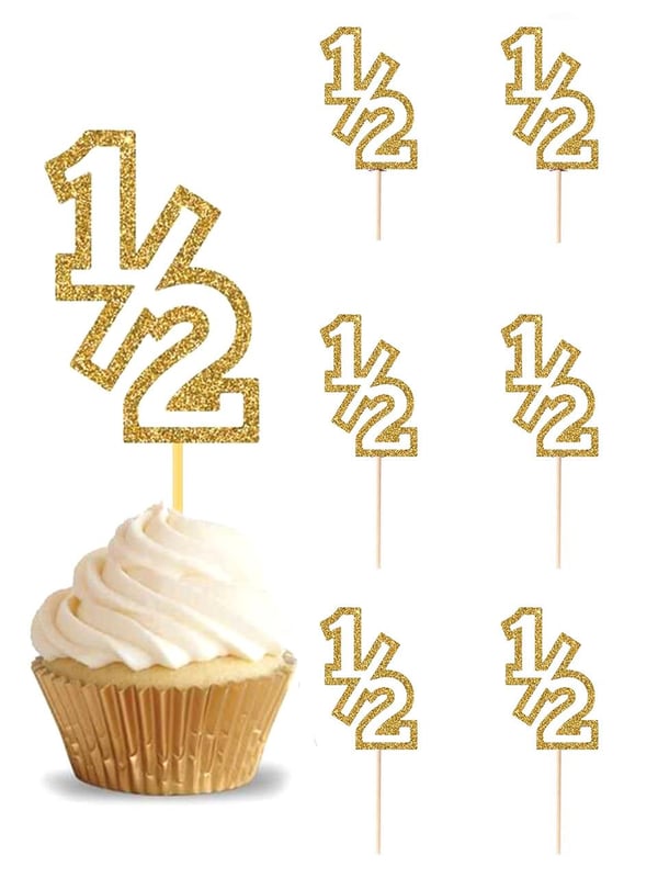 Yarım Yaş Kürdan 1/2 Yazılı Cupcake Kürdanı Pasta Süsü Gold 10'lu