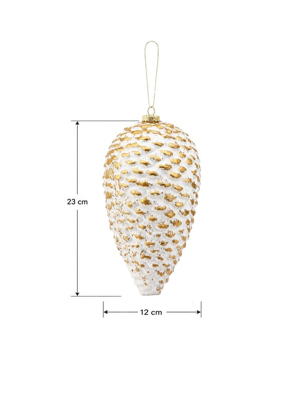 Yılbaşı Ağaç Süsü Eskitme Detaylı Kozalak 23 cm – Asılabilir Dekoratif Süs Beyaz Gold - Ağaç Süsleri - Asmalı Süsler | Parti Adresi