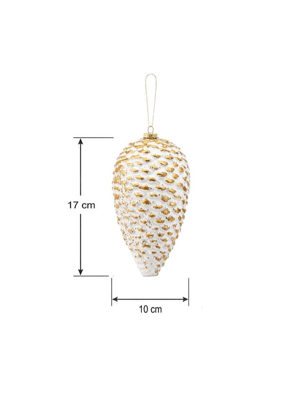 Yılbaşı Ağaç Süsü Eskitme Detaylı Kozalak 17 cm – Asılabilir Dekoratif Süs Beyaz Gold - Ağaç Süsleri - Asmalı Süsler | Parti Adresi