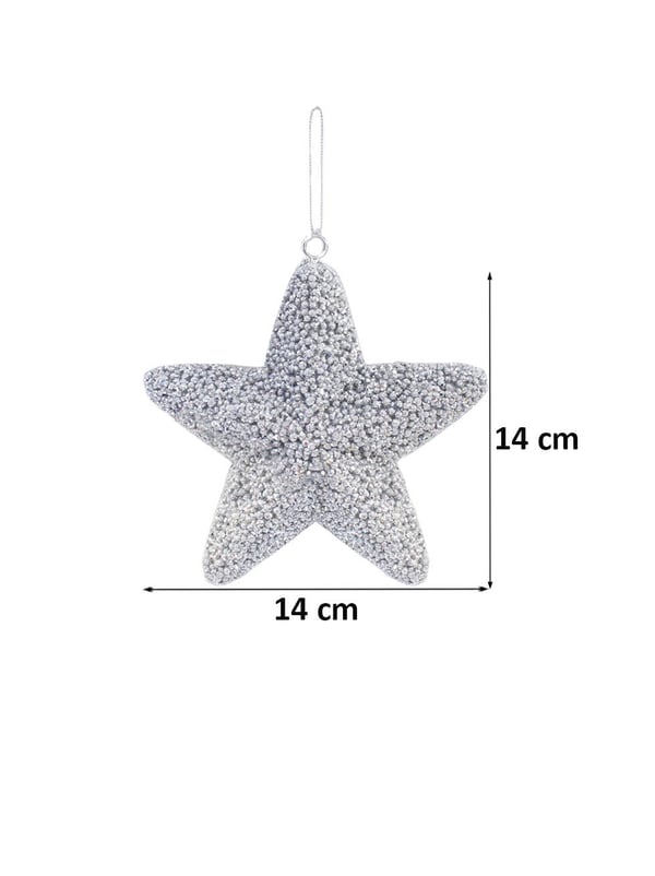 Yılbaşı Ağaç Süsü Kabartma Detaylı Simli Yıldız Dekoratif Süs Gümüş 15 cm - Ağaç Süsleri - Asmalı Süsler | Parti Adresi