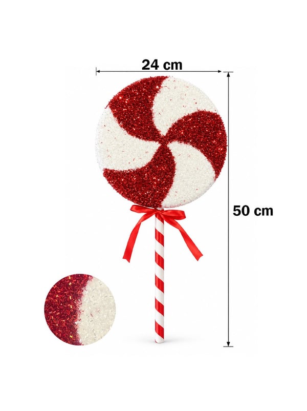 Yılbaşı Ağaç Süsü Simli Lolipop Şeker 24x50 cm – Kırmızı Beyaz Dekoratif Süs      - Ağaç Süsleri - Asmalı Süsler | Parti Adresi