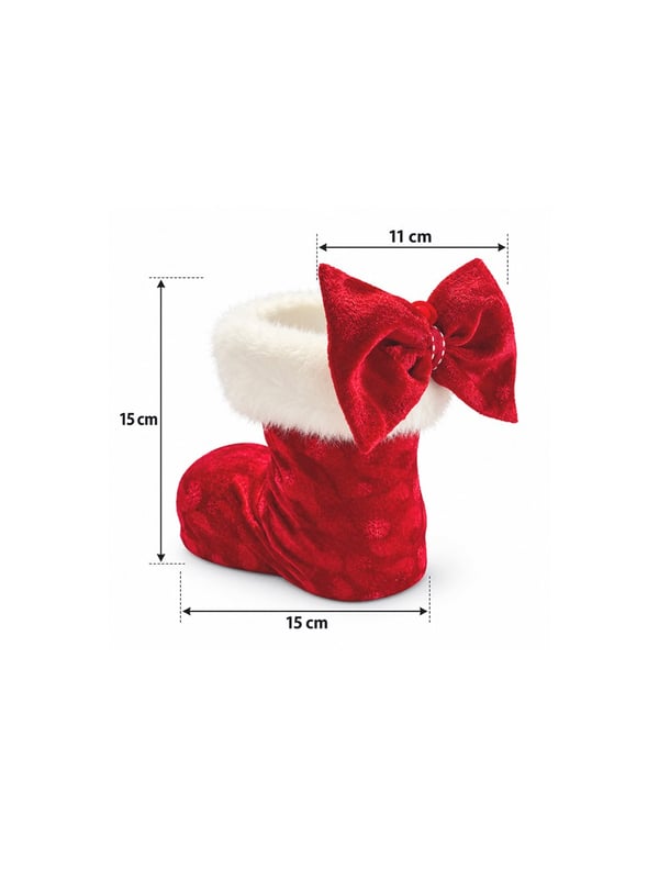 Yılbaşı Ağaç ve Şömine Süsü Fiyonklu Kırmızı Kadife Noel Çorabı 15 cm - Ağaç Süsleri - Asmalı Süsler | Parti Adresi