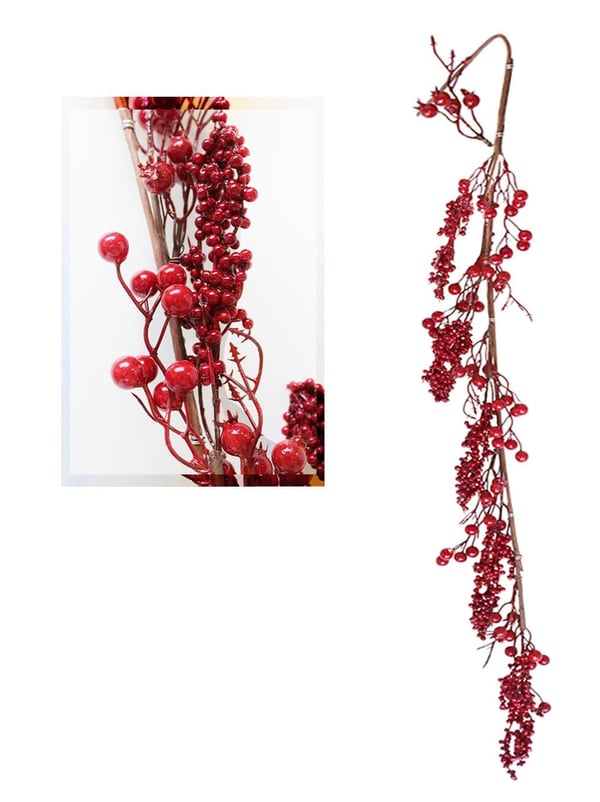 Yılbaşı Dekor Süsleri Kokina Berry Mini Meyve Detaylı Garland 150 cm - Yılbaşı Dekor Süsleri | Parti Adresi