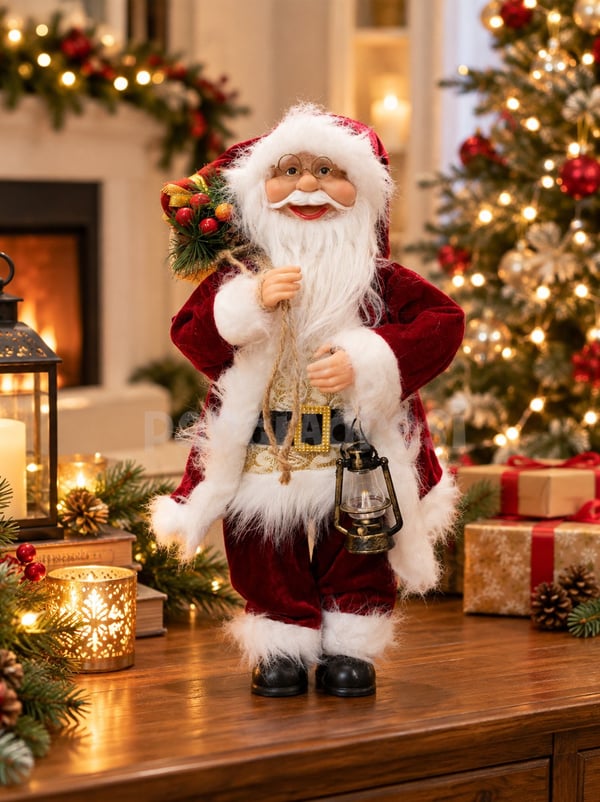 Yılbaşı Dekoru Fenerli Noel Baba 45 cm – Hediye Çuvallı Dekoratif Figür   - Noel Baba/Kardan Adam | Parti Adresi