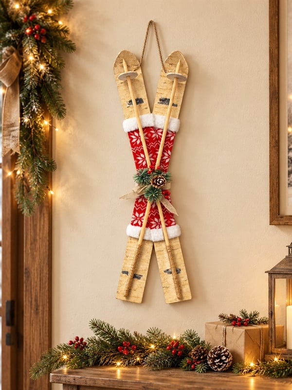 Yılbaşı Dekoru Kayak Temalı Asılabilir Süs 50 cm – Kapı ve Duvar Süsü - Noel Baba/Kardan Adam | Parti Adresi