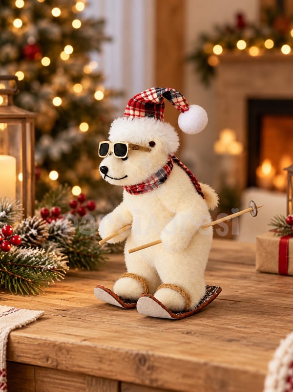Yılbaşı Dekoru Kayak Yapan Ayı 28 cm – Dekoratif Masaüstü Süsü - Noel Baba/Kardan Adam | Parti Adresi