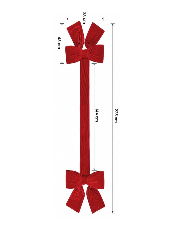 Yılbaşı Dekoru Kırmızı Kadife 2'li Kurdele Fiyonk 225 cm – Kapı, Merdiven ve Duvar Süsü - Yılbaşı Dekor Süsleri | Parti Adresi