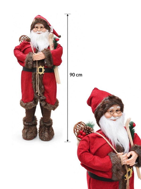 Yılbaşı Dekoru Kürk Detaylı Noel Baba 90 cm – Rustik Yılbaşı Süsü - Noel Baba/Kardan Adam | Parti Adresi