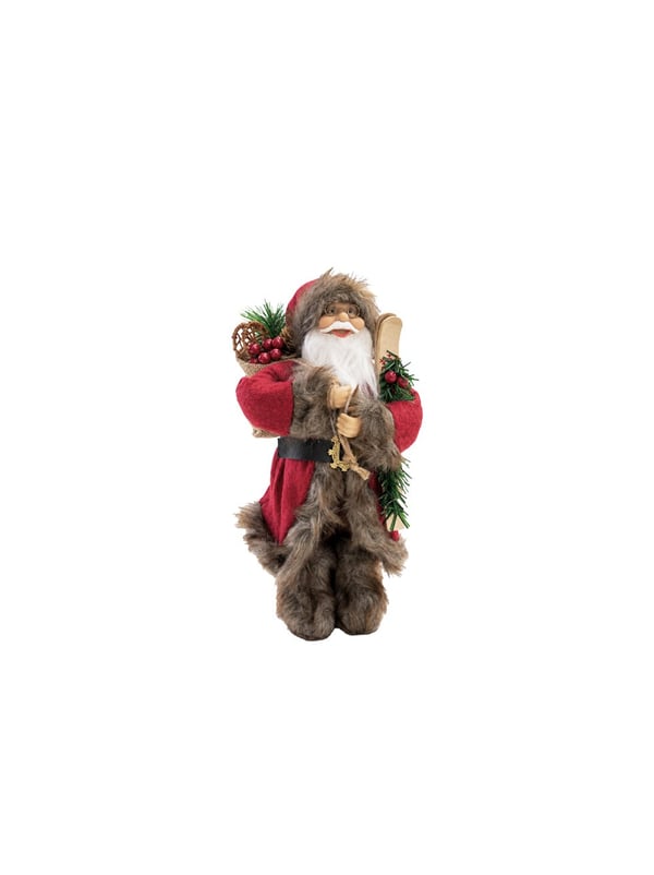 Yılbaşı Dekoru Kürklü Noel Baba 30 cm – Rustik Yılbaşı Süsü - Noel Baba/Kardan Adam | Parti Adresi