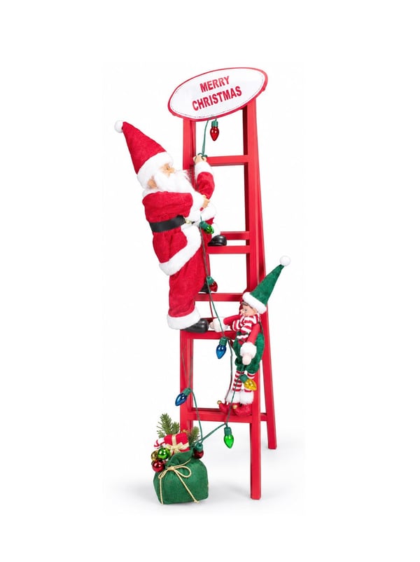 Yılbaşı Dekoru Merdivenli Noel Baba ve Elf 110 cm – Işıklı Yılbaşı Dekorasyonu - Yılbaşı Dekor Süsleri | Parti Adresi
