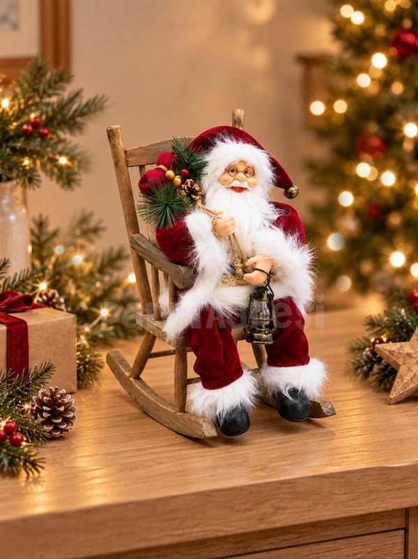 Yılbaşı Dekoru Sallanan Sandalyede Noel Baba 32 cm - Noel Baba/Kardan Adam | Parti Adresi