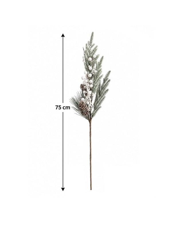 Yılbaşı Dekoru Yapay Çam Dalı 75 cm – Beyaz Berryli Dekoratif Süs - Yılbaşı Dekor Süsleri | Parti Adresi