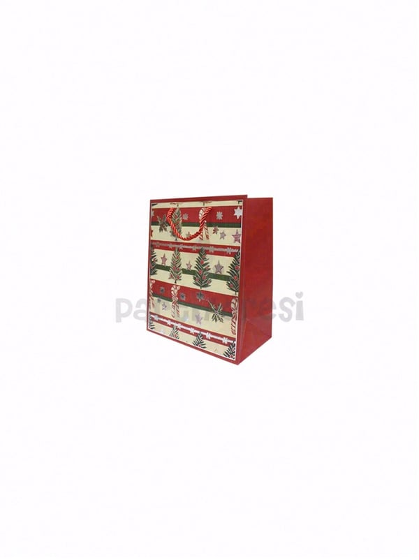 Yılbaşı Temalı Karton Hediye Çantası – Çam Ağacı ve Şeker Motifli 18x23x10 cm - Yılbaşı Ambalajları | Parti Adresi