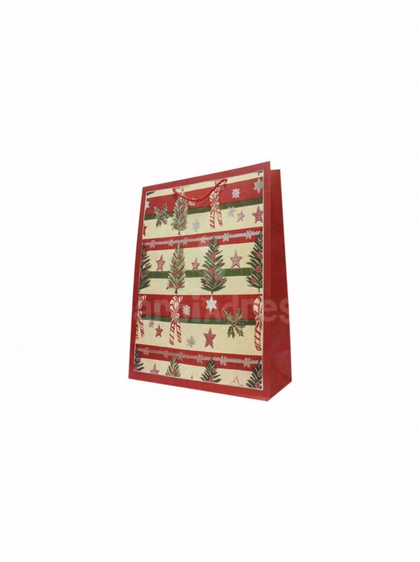 Yılbaşı Temalı Karton Hediye Çantası – Çam Ağacı ve Şeker Motifli 26x32x10 cm - Yılbaşı Ambalajları | Parti Adresi