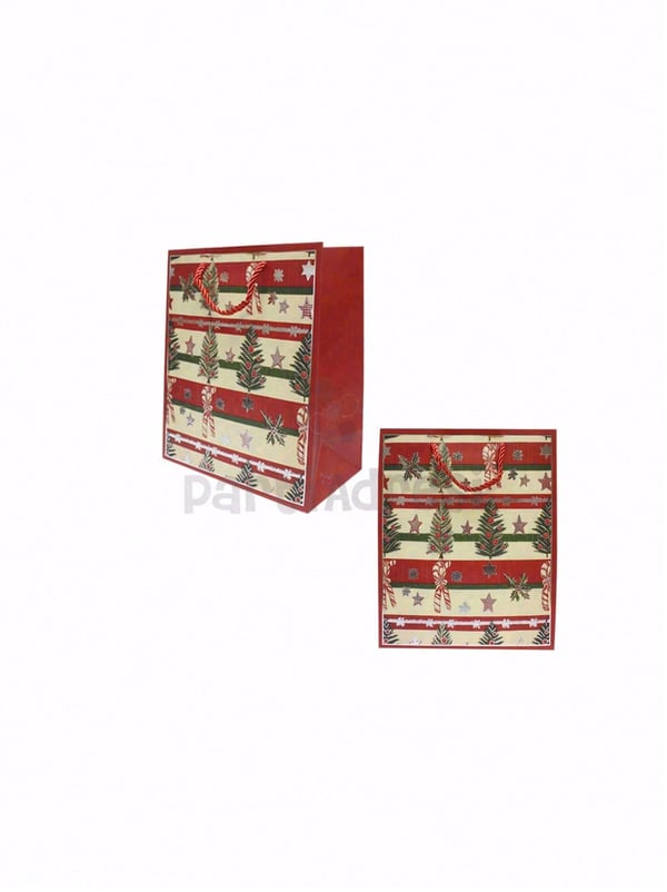 Yılbaşı Temalı Karton Hediye Çantası – Çam Ağacı ve Şeker Motifli 18x23x10 cm - Yılbaşı Ambalajları | Parti Adresi