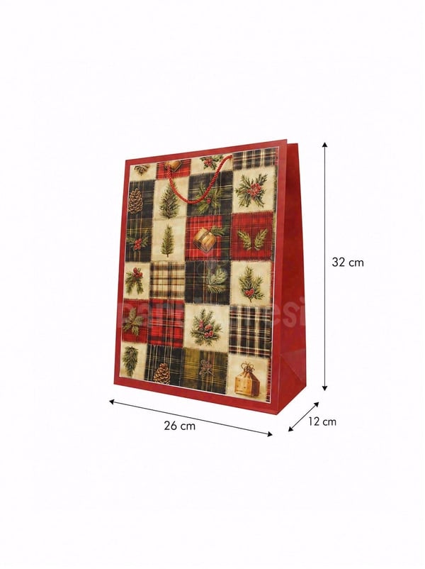 Yılbaşı Temalı Karton Hediye Çantası – Çam Ağacı Motifli 26x32x10 cm - Yılbaşı Ambalajları | Parti Adresi