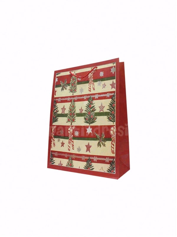 Yılbaşı Temalı Karton Hediye Çantası – Çam Ağacı ve Şeker Motifli 30x40x12 cm - Yılbaşı Ambalajları | Parti Adresi