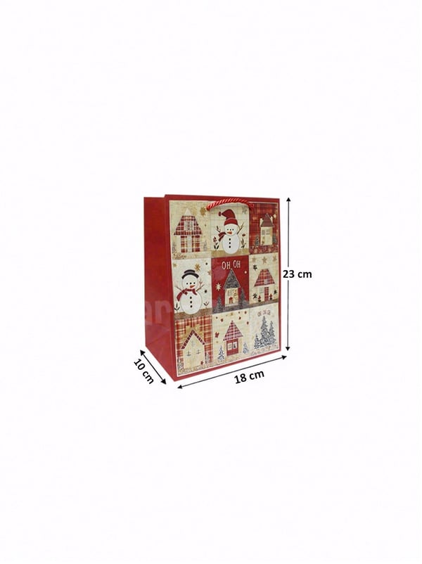 Yılbaşı Temalı Karton Hediye Çantası – Ekose Ev Motifli 18x23x10 cm - Yılbaşı Ambalajları | Parti Adresi