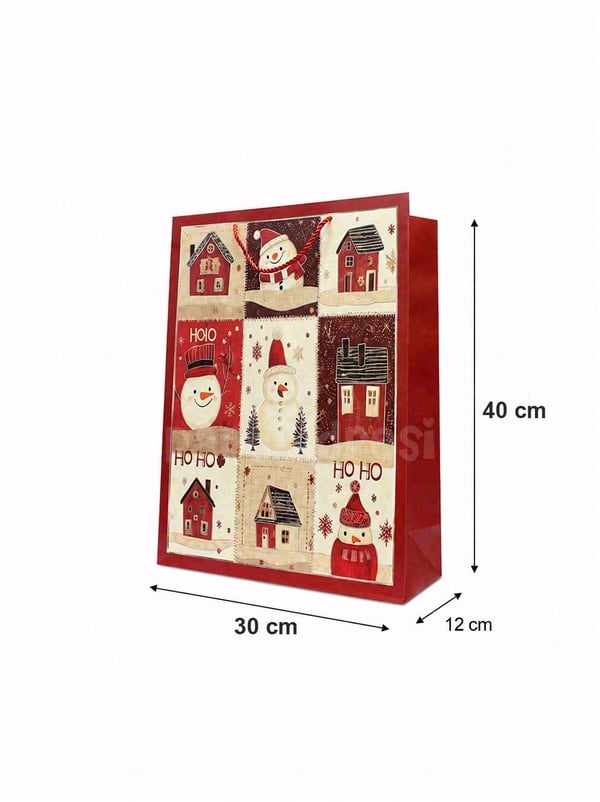Yılbaşı Temalı Karton Hediye Çantası – Kardan Adam Motifli 30x40x12 cm - Yılbaşı Ambalajları | Parti Adresi
