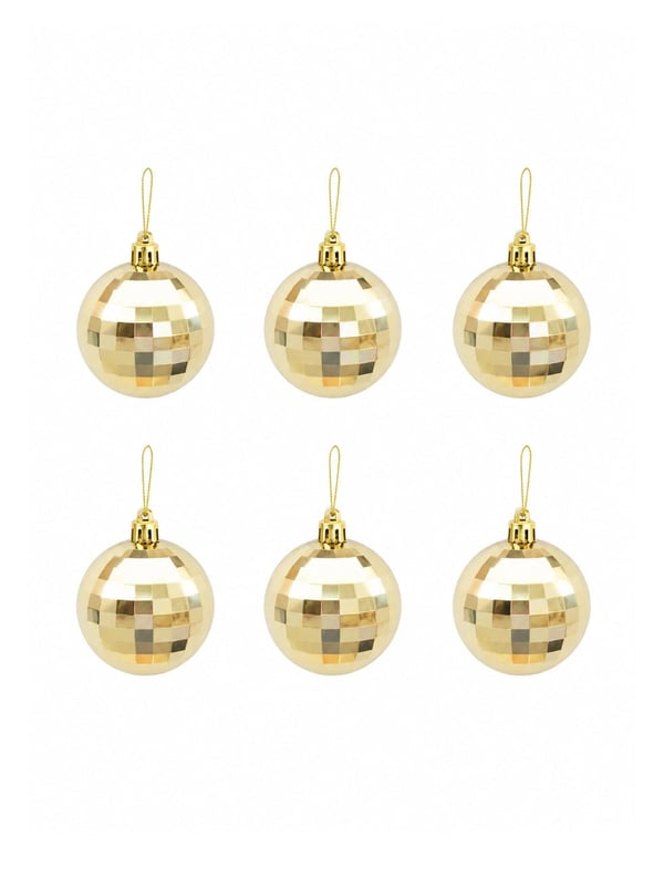 Yılbaşı Topları Disko Topu Görünümlü Çam Ağacı Süsleri Gold 5 cm 6'lı - Yılbaşı Topları | Parti Adresi