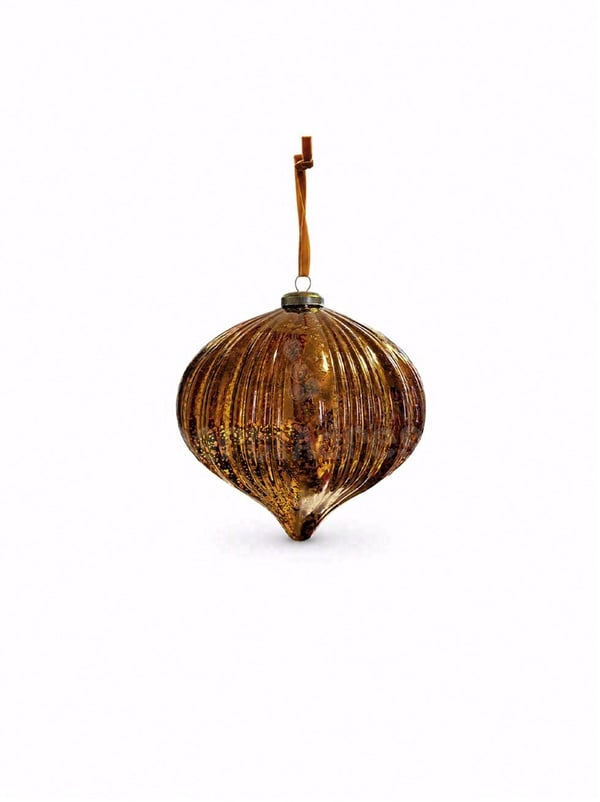 Yılbaşı Topu Bronz Cam Görünümlü – Damla Form Vintage Çam Ağacı Süsü 15 cm - Yılbaşı Topları | Parti Adresi