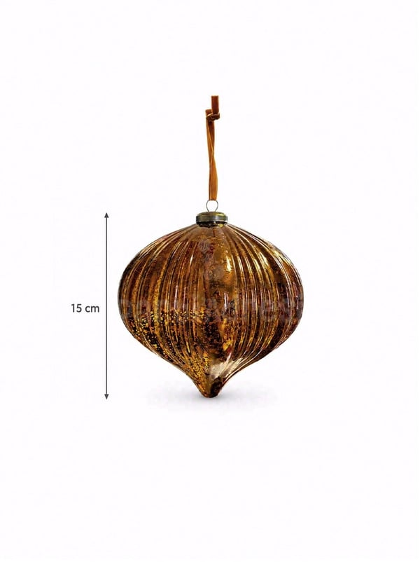 Yılbaşı Topu Bronz Cam Görünümlü – Damla Form Vintage Çam Ağacı Süsü 15 cm - Yılbaşı Topları | Parti Adresi