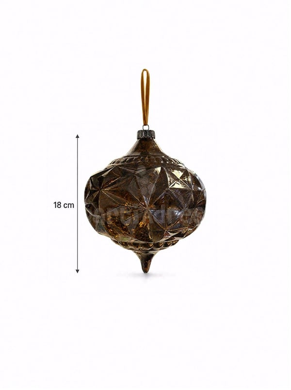 Yılbaşı Topu Kahverengi Cam Görünümlü – Geometrik Desen Vintage Çam Ağacı Süsü 18 cm - Yılbaşı Topları | Parti Adresi