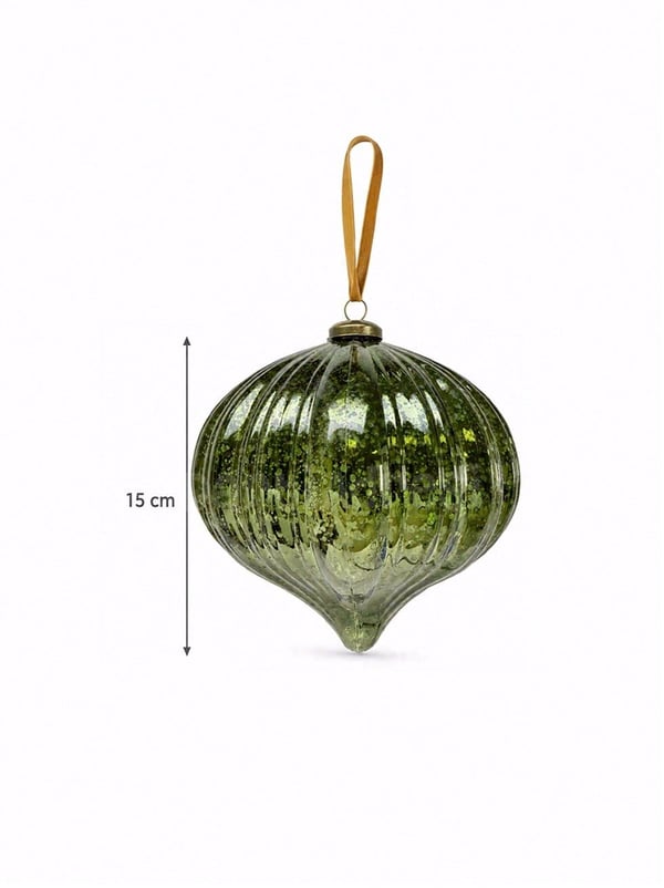 Yılbaşı Topu Yeşil Cam Görünümlü – Damla Form Vintage Çam Ağacı Süsü 15 cm - Yılbaşı Topları | Parti Adresi