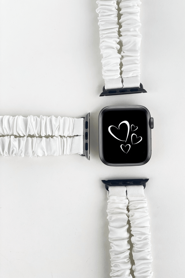 Double Band Apple Watch Scrunchie Band White Silk