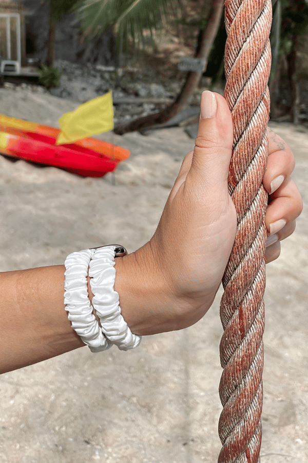 Double Band Apple Watch Scrunchie Band White Silk