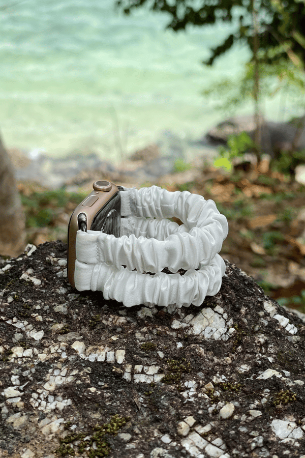 Double Band Apple Watch Scrunchie Band White Silk