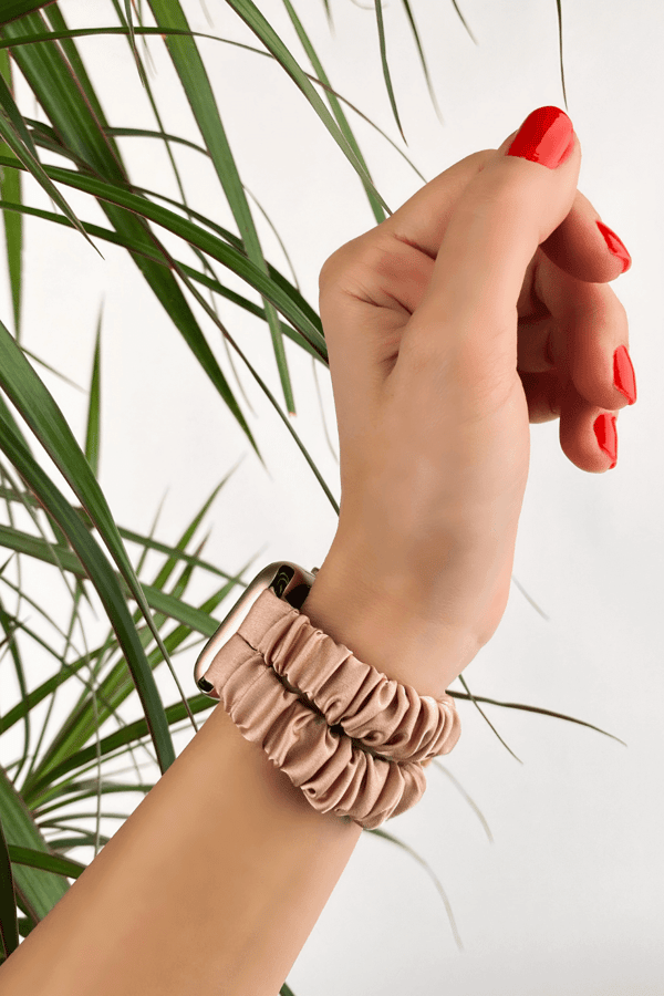 Double Band Apple Watch Scrunchie Band Latte Silk