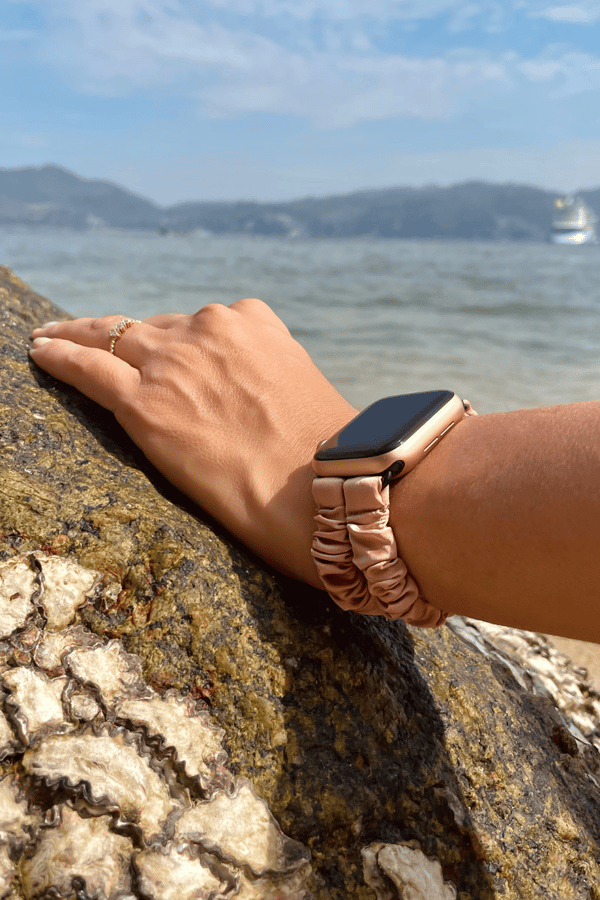Double Band Apple Watch Scrunchie Band Latte Silk
