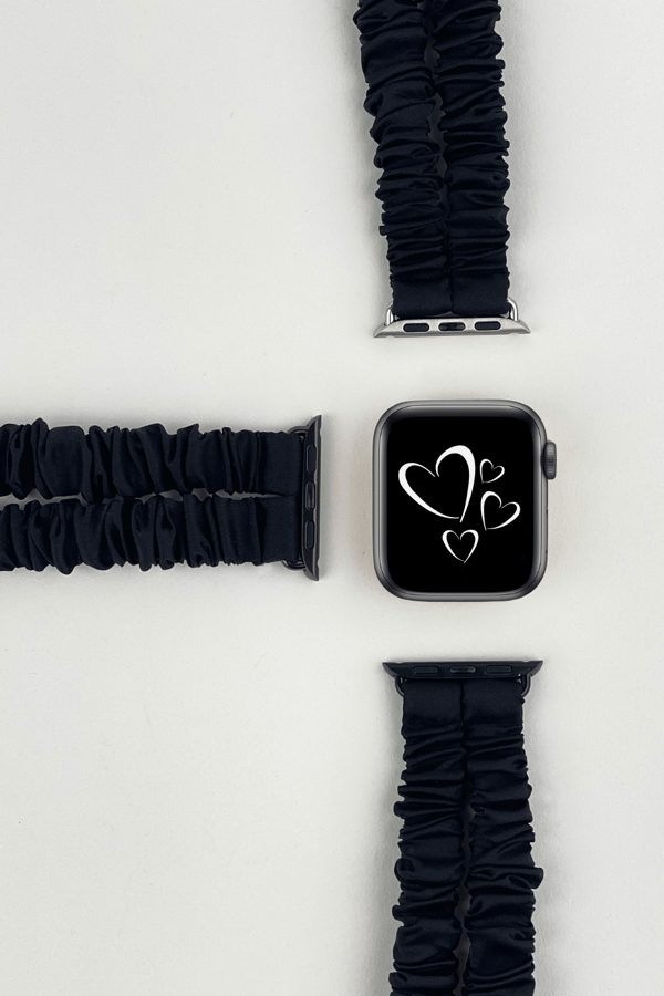 Double Band Apple Watch Scrunchie Band Black Silk