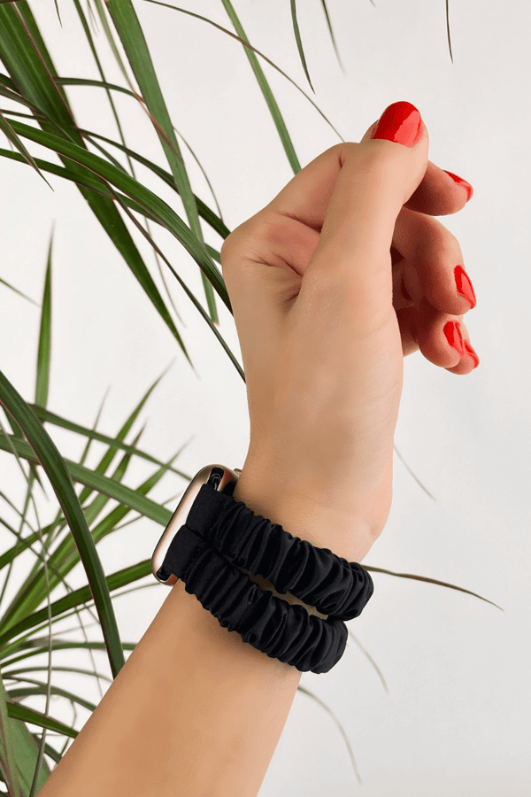 Double Band Apple Watch Scrunchie Band Black Silk