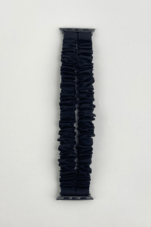 Double Band Apple Watch Scrunchie Band Black Silk
