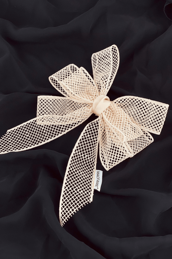 Large Long Tail Bow Barrette Beige