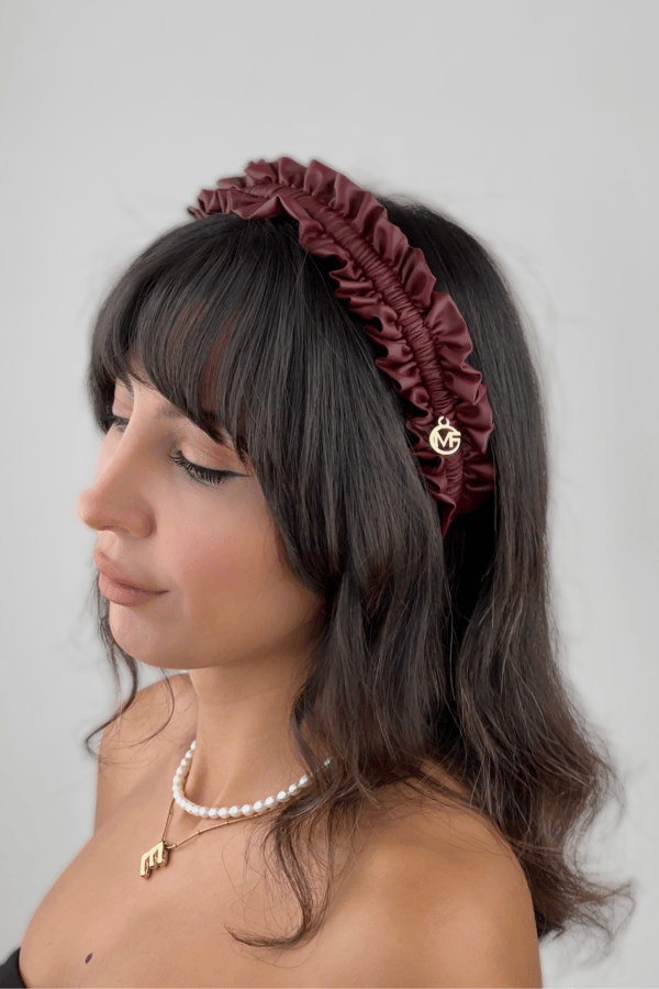 Burgundy Leather Accordion Headband